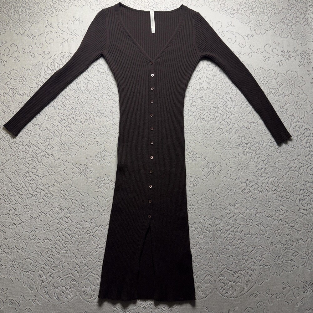 The Group Babaton Sweater Dress Womens Medium Brown Ribbed Bodycon Midi